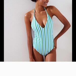 LOFT Blue Green Stripe Halter One Piece Bathing Suit